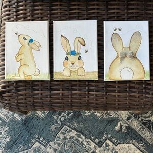 Cute Bunny Canvas Art Set Handmade Lot of 3